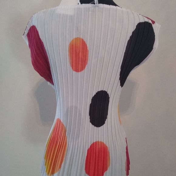 Milano Large Polka Dot Pleat Texture Career Blouse, White Multicolor, Size Large - Picture 4 of 6